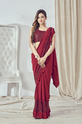Trendy Looking Red Colour Wedding Wear Saree